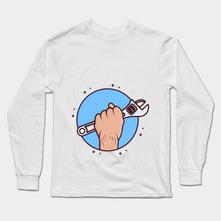 Adjustable Wrench tool in Mechanic hand vector illustration. Long Sleeve T-Shirt